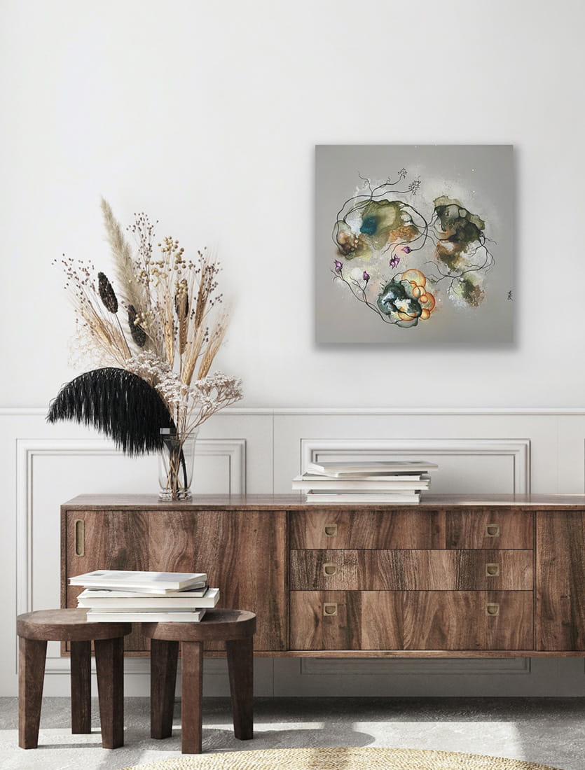 Malerier til salg. Indretning med moderne kunst. Abstrakt maleri