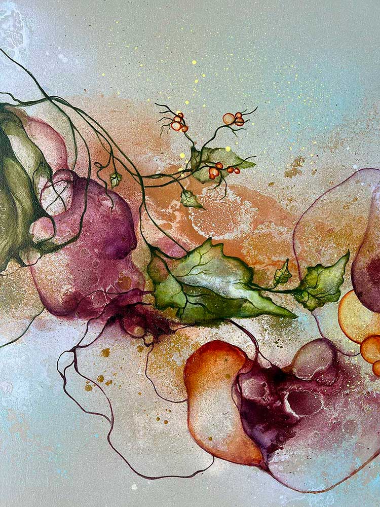 Stort maleri med natur af kunstner Rikke Darling