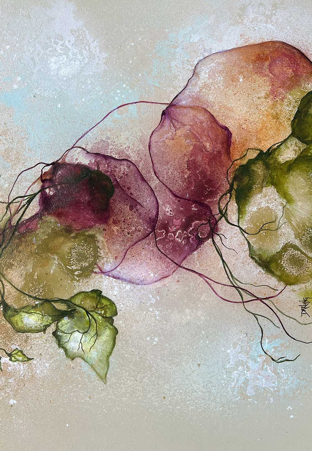 Stort maleri med natur af kunstner Rikke Darling