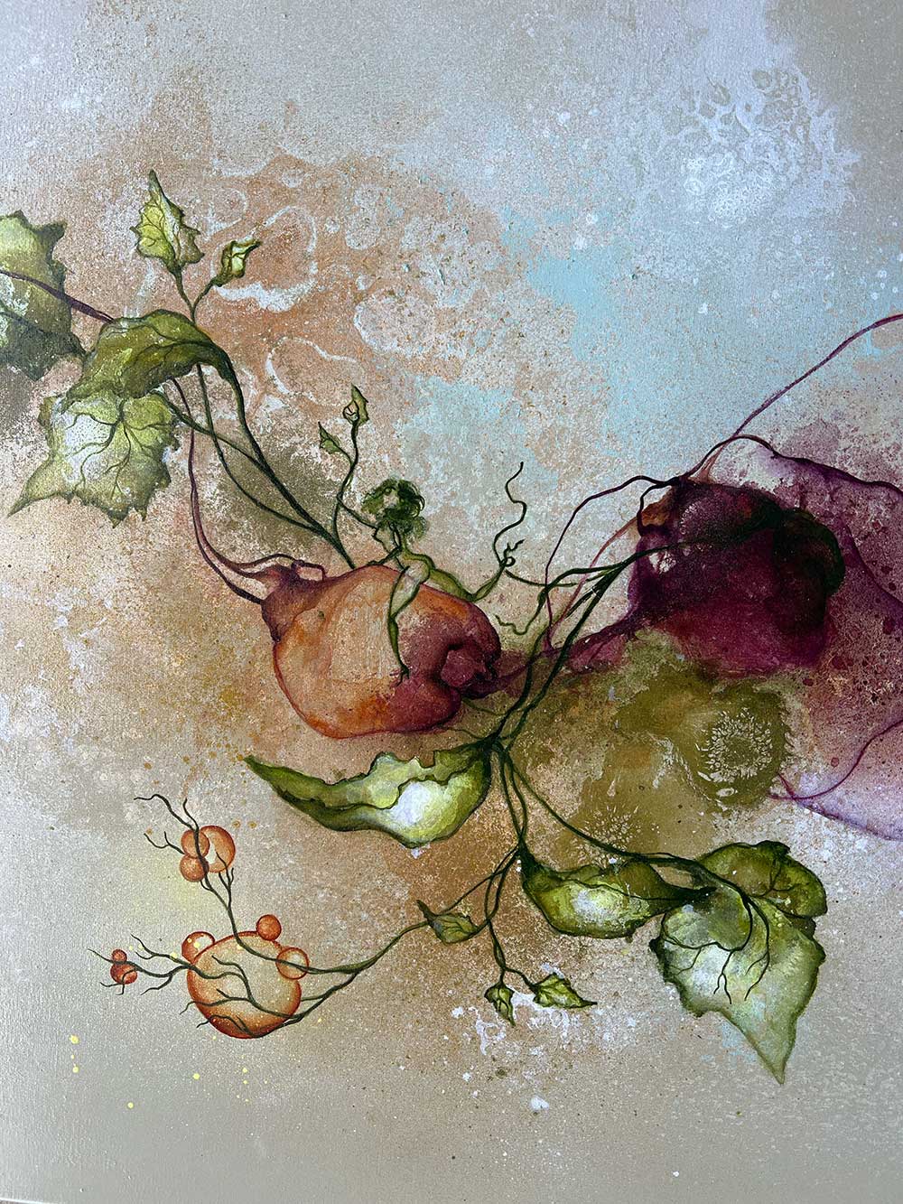 Stort maleri med natur af kunstner Rikke Darling