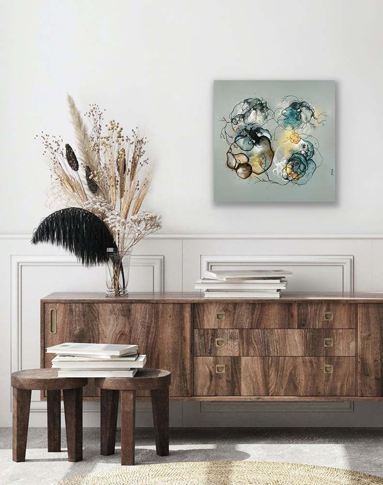 Malerier til salg. Indretning med moderne kunst. Abstrakt maleri