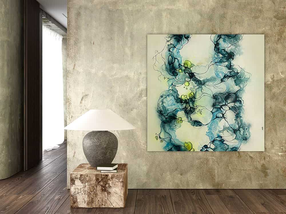 Stort kvadratisk maleri af kunstner Rikke Darling