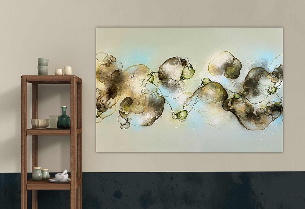 Boligindretning indretning med moderne kunst. Stort maleri.