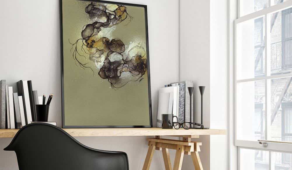 Indretning med kunstplakat