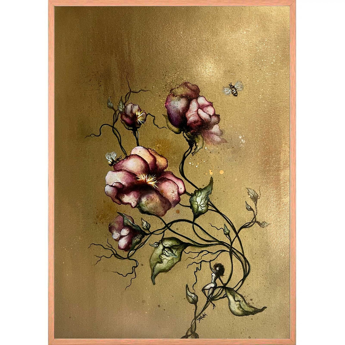 Painting gold flower 50x70 cm