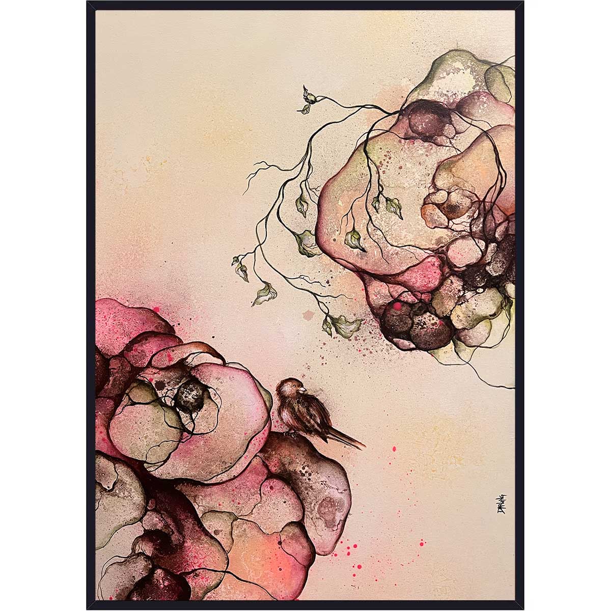 Maleri med fugle kunstner Rikke Darling