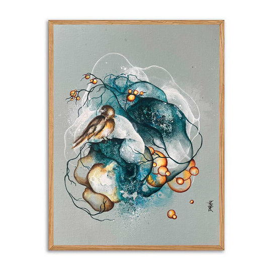 Blåt maler i med fugl