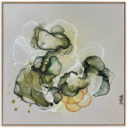 Lille maleri til salg. Gråt maleri. Abstrakt maleri til hjemmet.