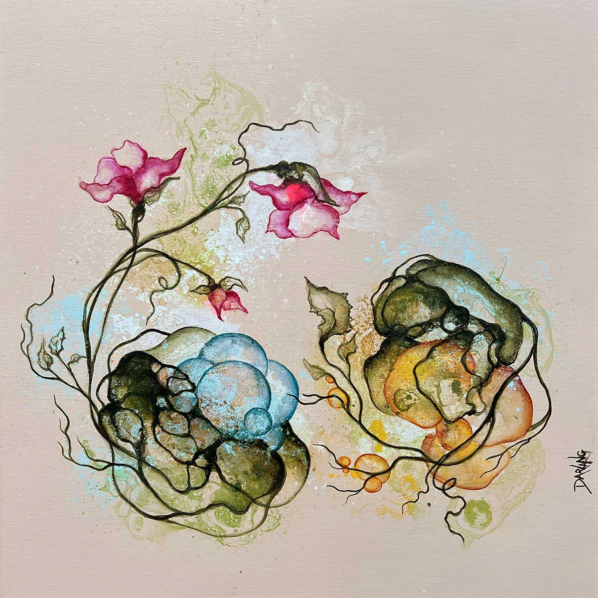 Maleri "Floral" 40x40 cm.