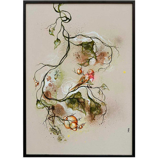 Maleri til salg i sort ramme af kunstner Rikke Darling